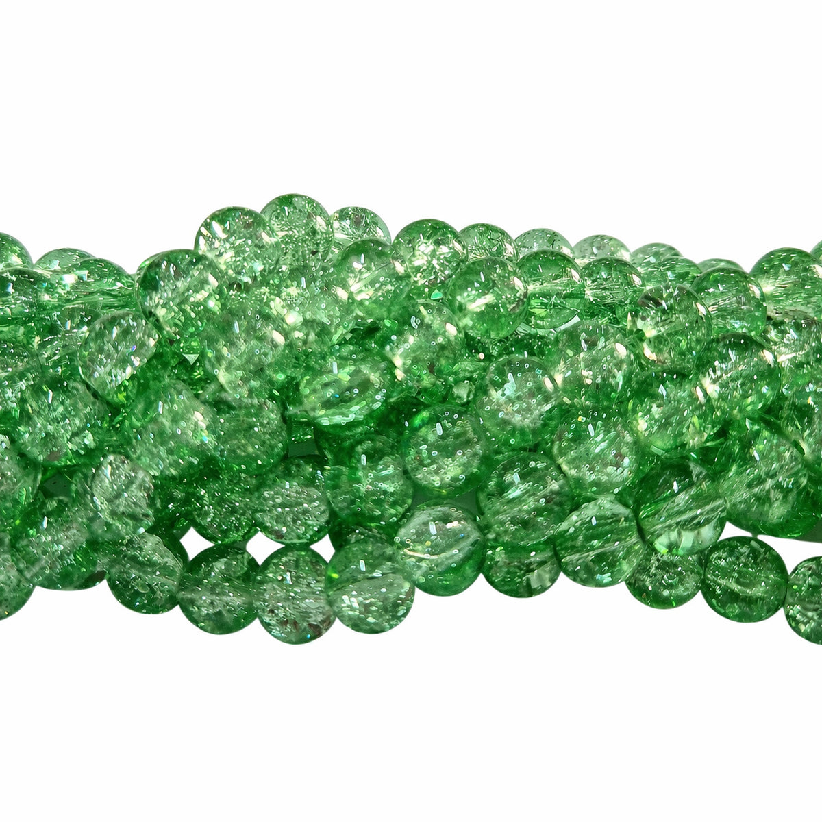 1 Long String about 32 inches long, approx. 100~103 Beads in string, Fine quality of 8mm Size dual Color Crackle Glass beads for jewelry making. Green Color
