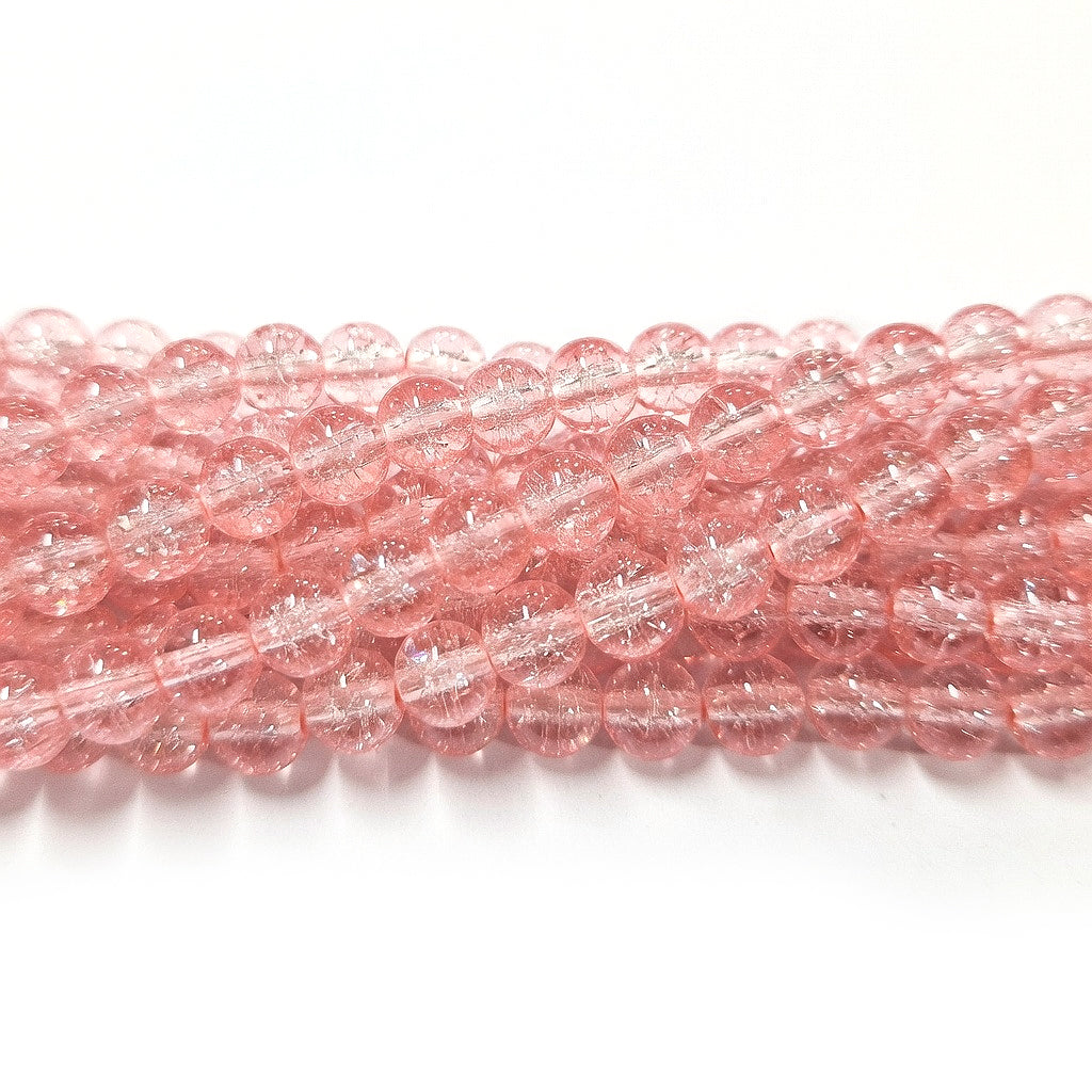 1 Long String about 32 inches long, approx. 100~103 Beads in string, Fine quality of 8mm Size dual Color Crackle Glass beads for jewelry making. Rose Pink Color