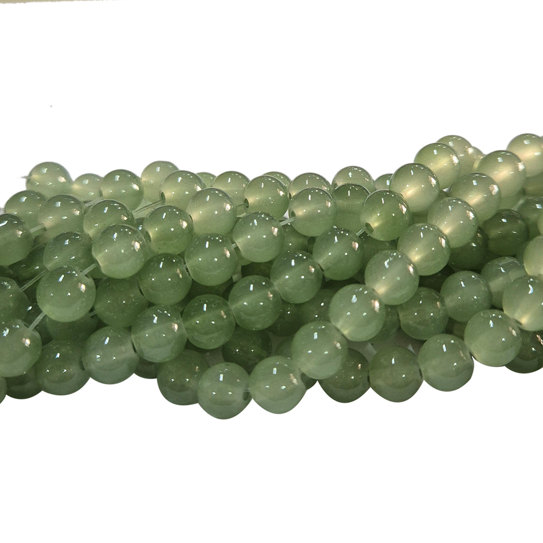 8mm Jelly Glass Beads – Smooth Translucent Beads (Approx 100 Beads/Strand) Olive green color