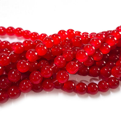 8mm Jelly Glass Beads – Smooth Translucent Beads (Approx 100 Beads/Strand) Bright Red