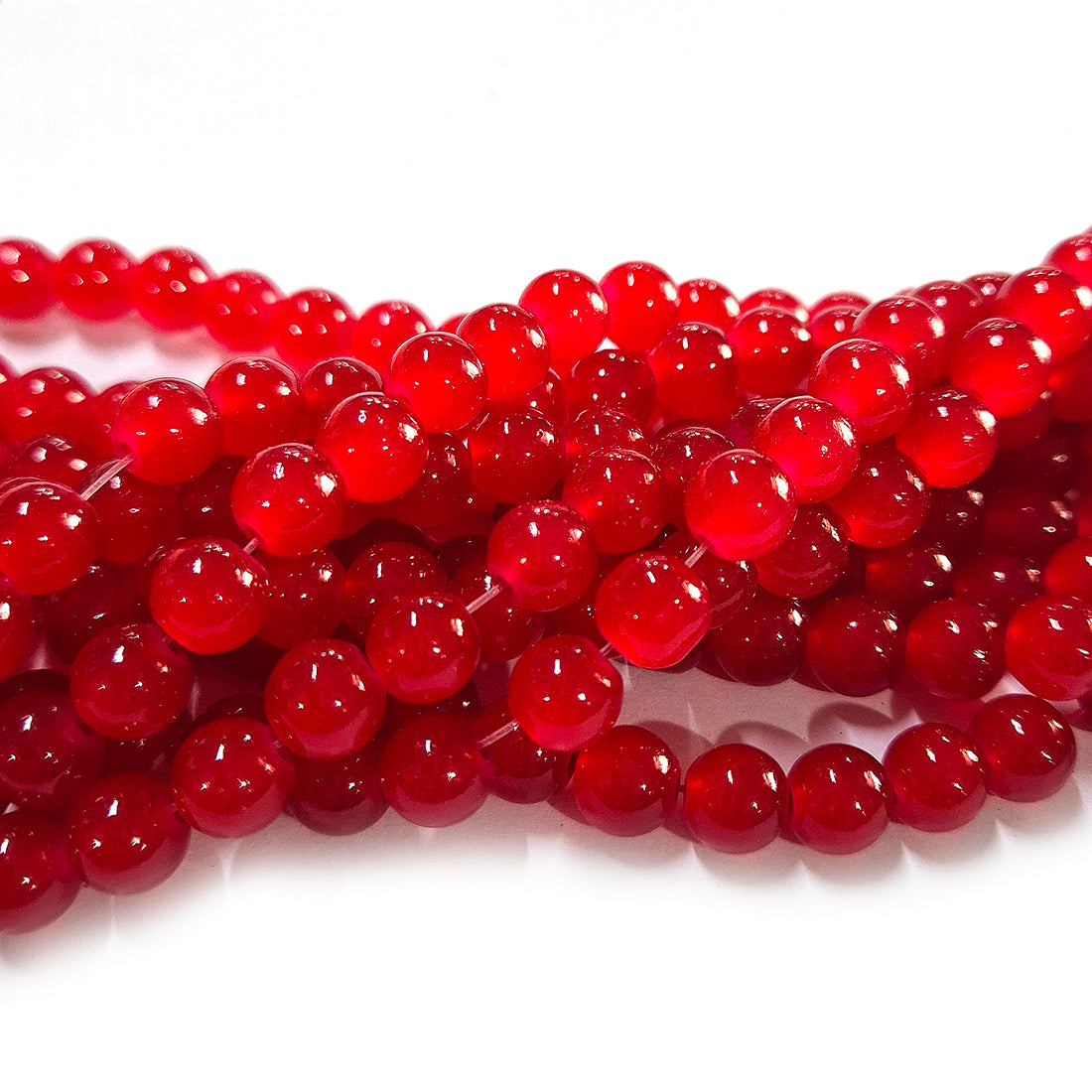 8mm Jelly Glass Beads – Smooth Translucent Beads (Approx 100 Beads/Strand) Bright Red