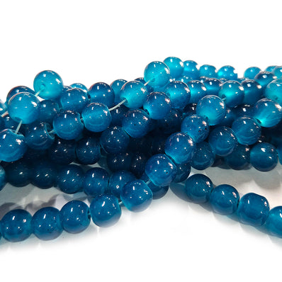 8mm Jelly Glass Beads – Smooth Translucent Beads (Approx 100 Beads/Strand) Turquoise Blue color Dark