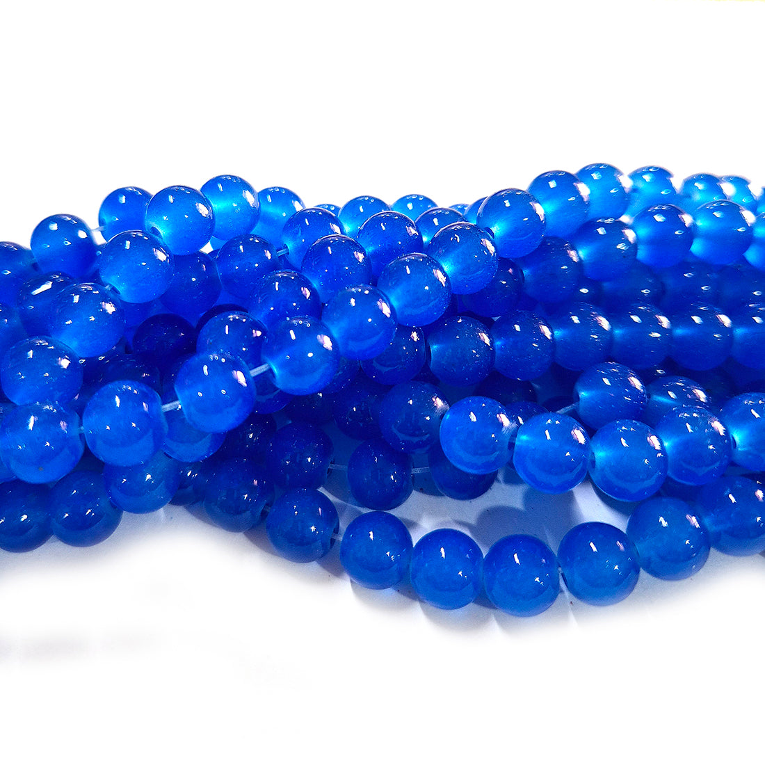 8mm Jelly Glass Beads – Smooth Translucent Beads (Approx 100 Beads/Strand) Blue color