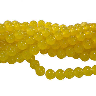 8mm Jelly Glass Beads – Smooth Translucent Beads (Approx 100 Beads/Strand) Yellow Color