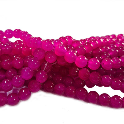 8mm Jelly Glass Beads – Smooth Translucent Beads (Approx 100 Beads/Strand) Barbie Pink color