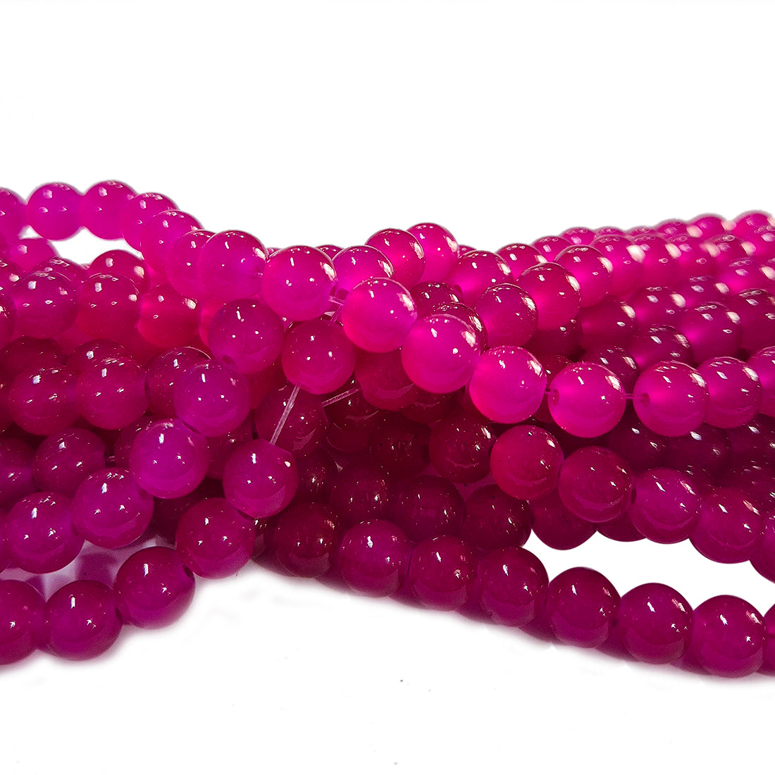 8mm Jelly Glass Beads – Smooth Translucent Beads (Approx 100 Beads/Strand) Barbie Pink color