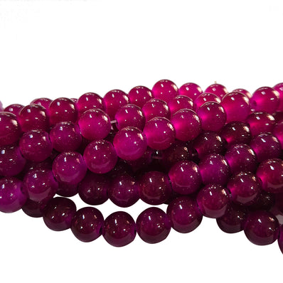 8mm Jelly Glass Beads – Smooth Translucent Beads (Approx 100 Beads/Strand) Maroon Pink, Dark Magenta color