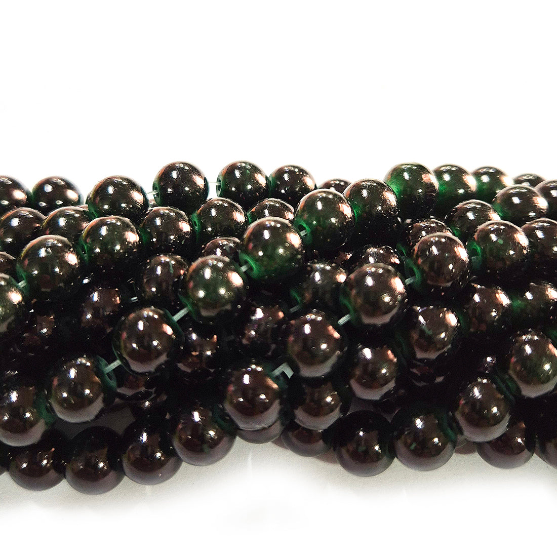 8mm Jelly Glass Beads – Smooth Translucent Beads (Approx 100 Beads/Strand) Very Dark Green