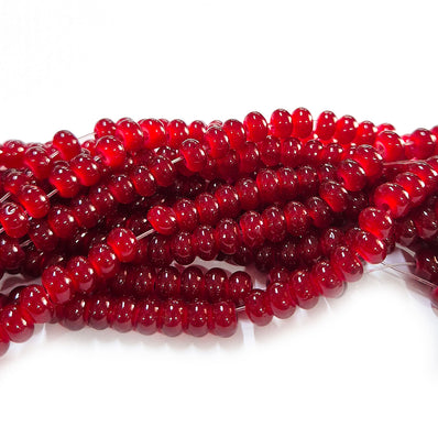 6x4mm Rondelle Jelly Glass Beads – Donut Shape Translucent Beads (Approx 180~185 Beads/Strand) Dark Red color