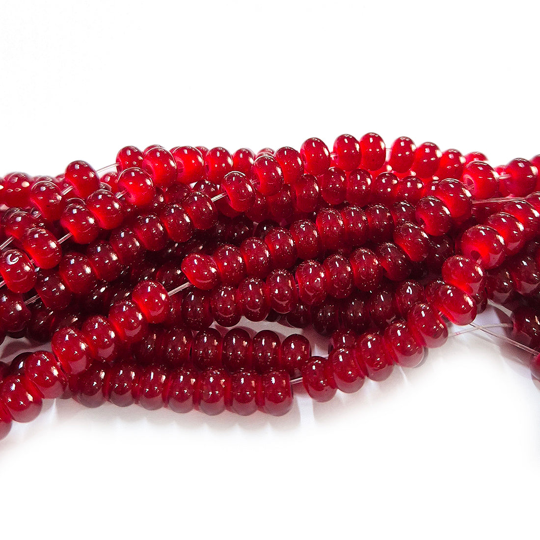 6x4mm Rondelle Jelly Glass Beads – Donut Shape Translucent Beads (Approx 180~185 Beads/Strand) Dark Red color