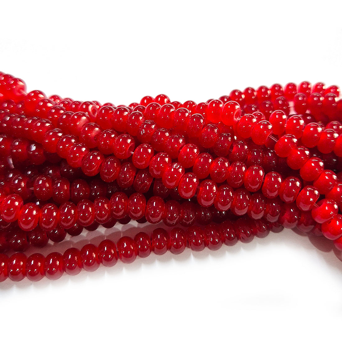 6x4mm Rondelle Jelly Glass Beads – Donut Shape Translucent Beads (Approx 180~185 Beads/Strand) Bright Red color