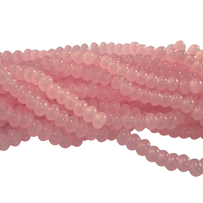 6x4mm Rondelle Jelly Glass Beads – Donut Shape Translucent Beads (Approx 180~185 Beads/Strand) Pink Color