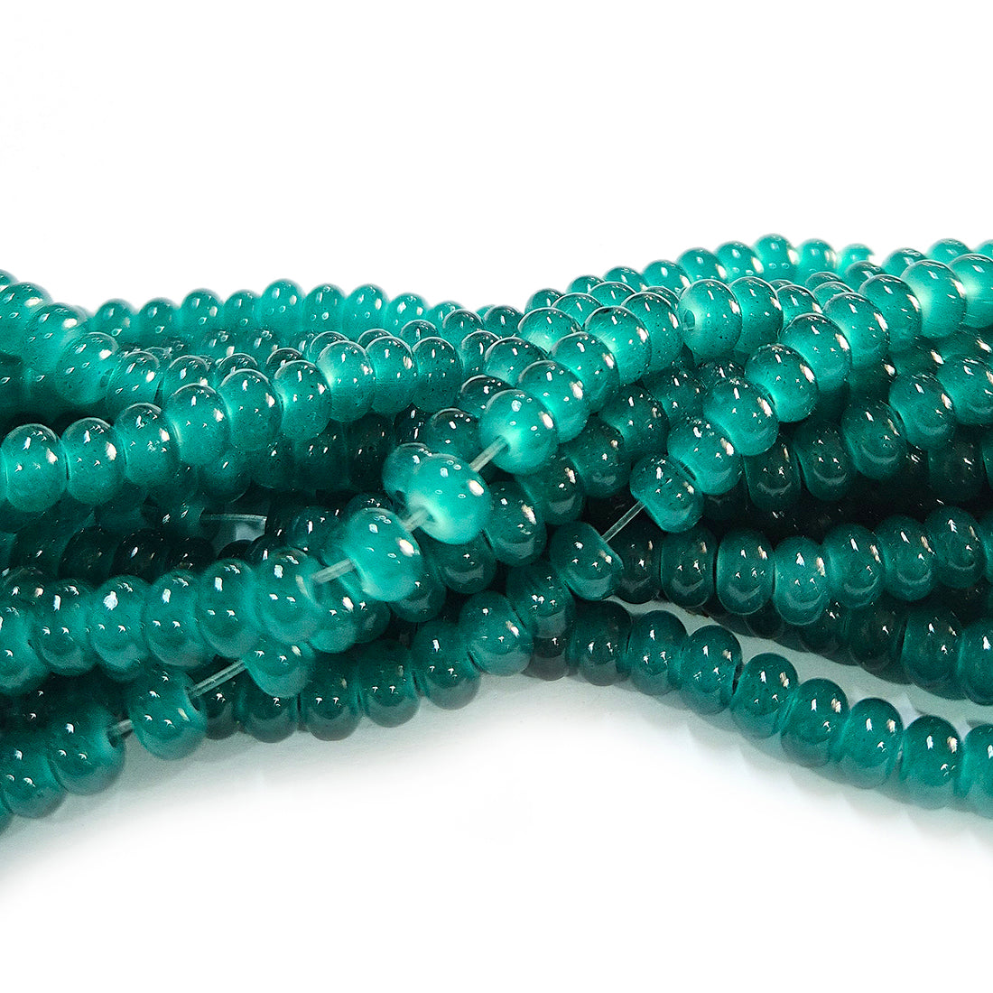 6x4mm Rondelle Jelly Glass Beads – Donut Shape Translucent Beads (Approx 180~185 Beads/Strand) Teal color