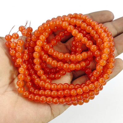Vibrant Orange Imitation Jade Glass Beads – 6mm Smooth Round Loose Beads for Jewelry Making, 31"-32" Long Strands (2-Pack, Approx. 276 Beads)