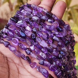 AMETHYST ' 6-12 MM' SEMI PRECIOUS BEADS' 15" MINI TUMBLES' 47-48 BEADS APPROX' SOLD BY PER LINE PACK