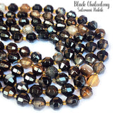 BLACK CHACEDONY/SULEMANI HAKIK ' 9-10 MM' 32-33 PIECES' PRISM CUT' AAA QUALITY' NATURAL SEMI PRECOUS BEADS SOLD BY PER LINE PACK