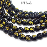 8 MM' OM BLACK HYDRO GLASS BEADS' 44-46 PIECES SOLD BY PER LINE PACK
