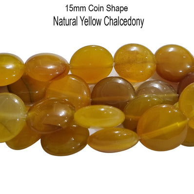 15mm Coin Yellow Chalcedony  About 26 beads
