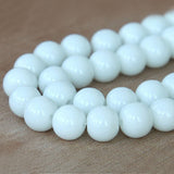 10 MM WHITE, 1 LINE/STRING' FINE QUALITY IMPORTED SMOOTH ROUND GLASS BEADS FOR JEWELRY MAKING