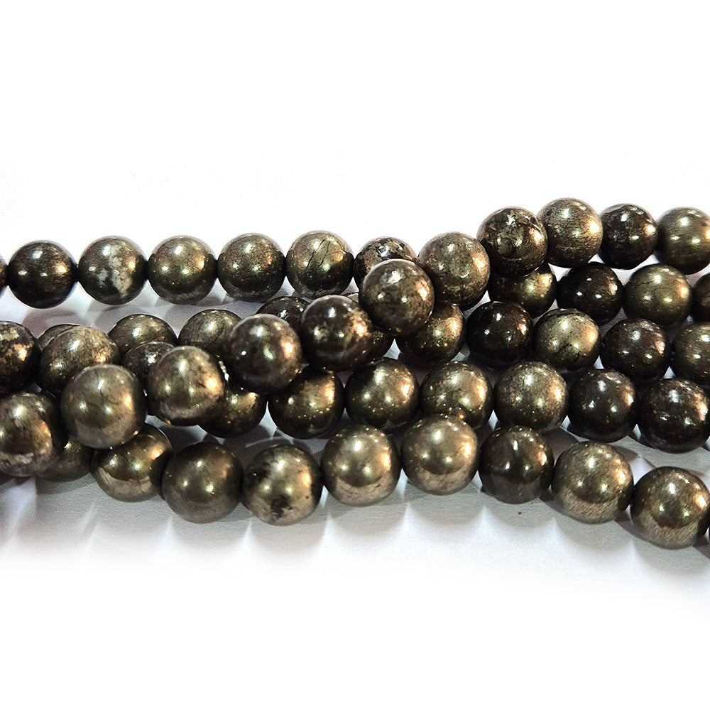 Pyrite Stone 8mm Semi Precious Round Beads with smooth polish and rich natural (Authentic)  perfect for bracelets, malas, and premium DIY jewelry projects. Sold Per Line  48~49 beads