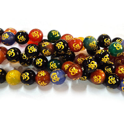 Om multi Agate 8mm Semi Precious Round Beads with smooth polish and rich natural (Authentic)  perfect for bracelets, malas, and premium DIY jewelry projects. Sold Per Line  47~48 beads