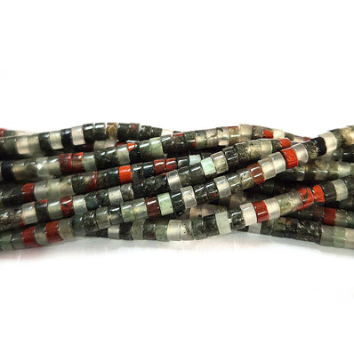 Blood Stone 4mm Semi Precious Heishi/Cylinder Shape Beads with smooth polish and rich natural (Authentic)  perfect for bracelets, malas, and premium DIY jewelry projects. Sold Per Line  Heishi/Cylinder Shape