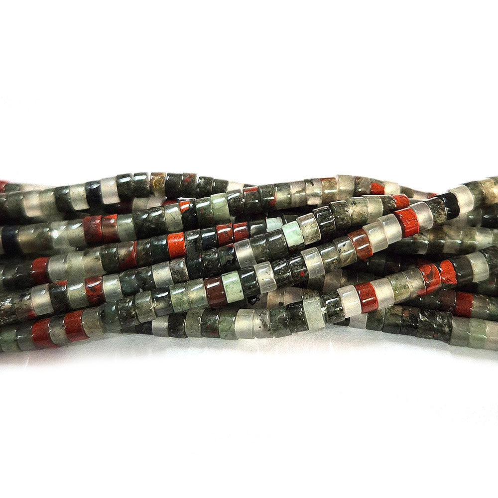 Blood Stone 4mm Semi Precious Heishi/Cylinder Shape Beads with smooth polish and rich natural (Authentic)  perfect for bracelets, malas, and premium DIY jewelry projects. Sold Per Line  Heishi/Cylinder Shape