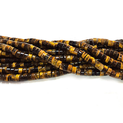 Tiger Eye 4mm Semi Precious Heishi/Cylinder Shape Beads with smooth polish and rich natural (Authentic)  perfect for bracelets, malas, and premium DIY jewelry projects. Sold Per Line  Heishi/Cylinder Shape