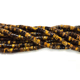 Tiger Eye 4mm Semi Precious Heishi/Cylinder Shape Beads with smooth polish and rich natural (Authentic)  perfect for bracelets, malas, and premium DIY jewelry projects. Sold Per Line  Heishi/Cylinder Shape