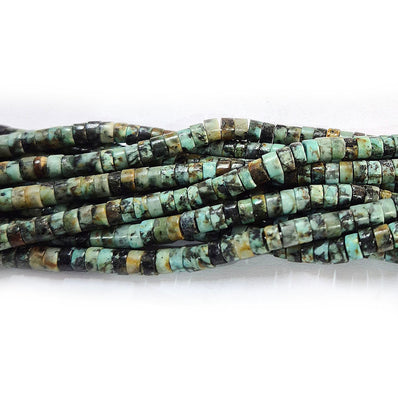 African Turquoise 4mm Semi Precious Heishi/Cylinder Shape Beads with smooth polish and rich natural (Authentic)  perfect for bracelets, malas, and premium DIY jewelry projects. Sold Per Line  Heishi/Cylinder Shape