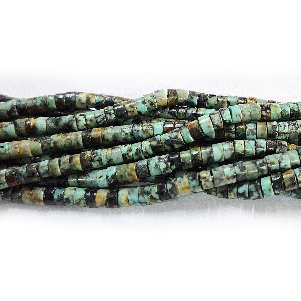 African Turquoise 4mm Semi Precious Heishi/Cylinder Shape Beads with smooth polish and rich natural (Authentic)  perfect for bracelets, malas, and premium DIY jewelry projects. Sold Per Line  Heishi/Cylinder Shape