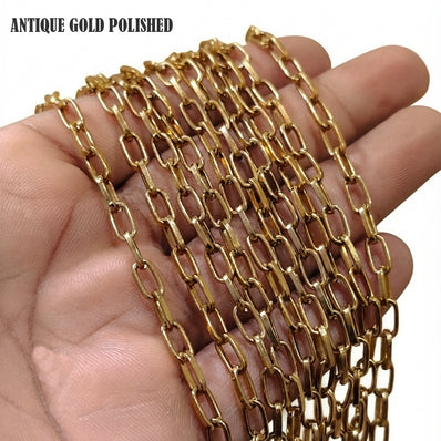 5x9mm Antique Gold Cut Iron Alloy Chain – Approx. 1 Meter for Jewellery Making