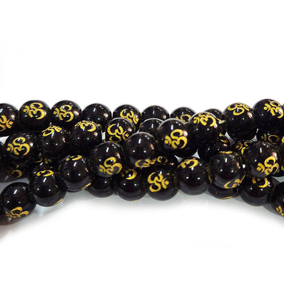 8mm Round Gemstone Beads black OM Agate Per Line Approx 48 Beads