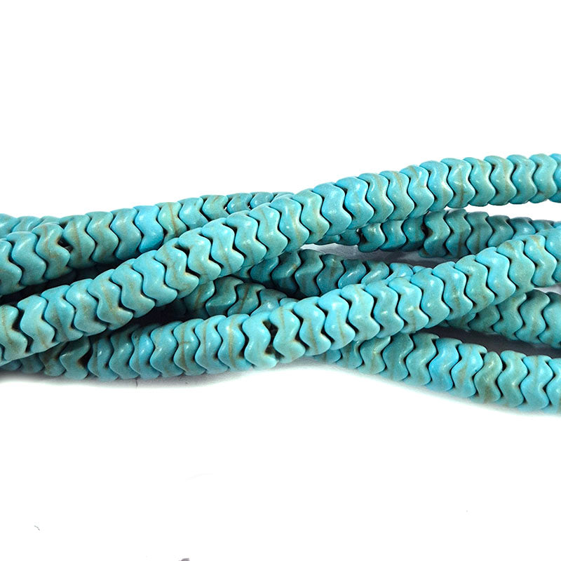 6x3mm Turquoise Howlite Heishi Shape Semi Precious Beads (Zig-Zag Cut) Sold Per line about 150 beads