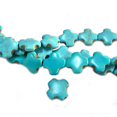 15mm, Cross Shape flat, Howlite Turquoise beads, sold per line about 28 beads