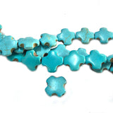 15mm, Cross Shape flat, Howlite Turquoise beads, sold per line about 28 beads