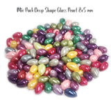 100 PIECES PACK' 8x5 MM APPROX SIZE' ASSORTED MIX PACK OF COLORFUL DROP SHAPE GLASS PEARL BEADS