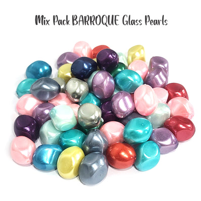 50 PIECES PACK' 12x14 MM APPROX SIZE' ASSORTED MIX PACK OF COLORFUL BARROQUE SHAPE GLASS PEARL BEADS