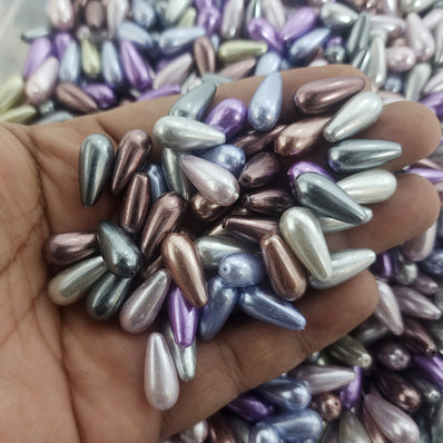 50 PIECES PACK' 8x18 MM APPROX SIZE' ASSORTED MIX PACK OF COLORFUL DROP SHAPE GLASS PEARL BEADS