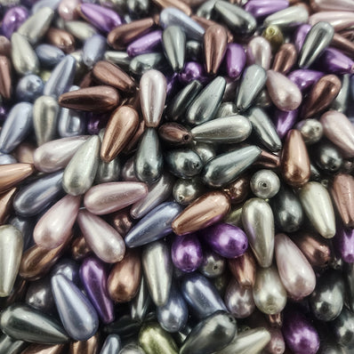 50 PIECES PACK' 8x18 MM APPROX SIZE' ASSORTED MIX PACK OF COLORFUL DROP SHAPE GLASS PEARL BEADS