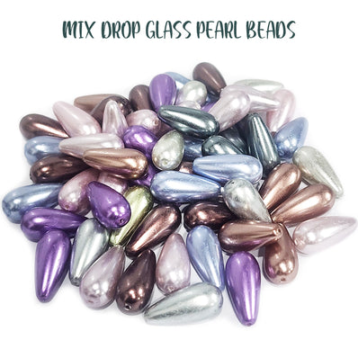 50 PIECES PACK' 8x18 MM APPROX SIZE' ASSORTED MIX PACK OF COLORFUL DROP SHAPE GLASS PEARL BEADS