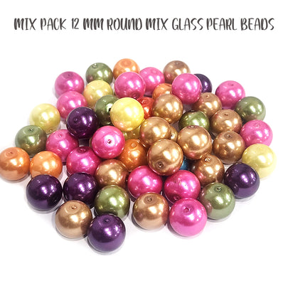 100 PIECES PACK' 12 MM APPROX SIZE' ASSORTED MIX PACK OF COLORFUL ROUND SHAPE GLASS PEARL BEADS
