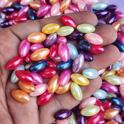 100 PIECES PACK' 8x16 MM APPROX SIZE' ASSORTED MIX PACK OF COLORFUL OVAL SHAPE GLASS PEARL BEADS