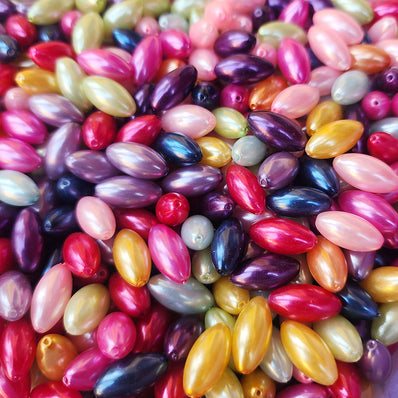 100 PIECES PACK' 8x16 MM APPROX SIZE' ASSORTED MIX PACK OF COLORFUL OVAL SHAPE GLASS PEARL BEADS