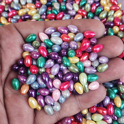 100 PIECES PACK' 8x5 MM APPROX SIZE' ASSORTED MIX PACK OF COLORFUL DROP SHAPE GLASS PEARL BEADS
