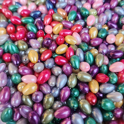 100 PIECES PACK' 8x5 MM APPROX SIZE' ASSORTED MIX PACK OF COLORFUL DROP SHAPE GLASS PEARL BEADS