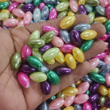 50 PIECES PACK' 18x10 MM APPROX SIZE' ASSORTED MIX PACK OF COLORFUL DHOLKI OVAL SHAPE GLASS PEARL BEADS