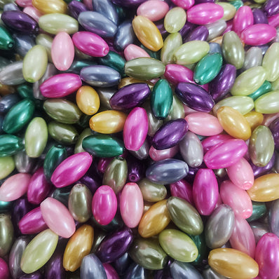 50 PIECES PACK' 18x10 MM APPROX SIZE' ASSORTED MIX PACK OF COLORFUL DHOLKI OVAL SHAPE GLASS PEARL BEADS