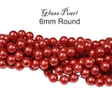 6mm Round, LONG STRAND/LINE 6MM  COLOR GLASS PEARL BEADS FOR JEWELRY MAKING (long String approx 32 Inches long) Approx 144 beads