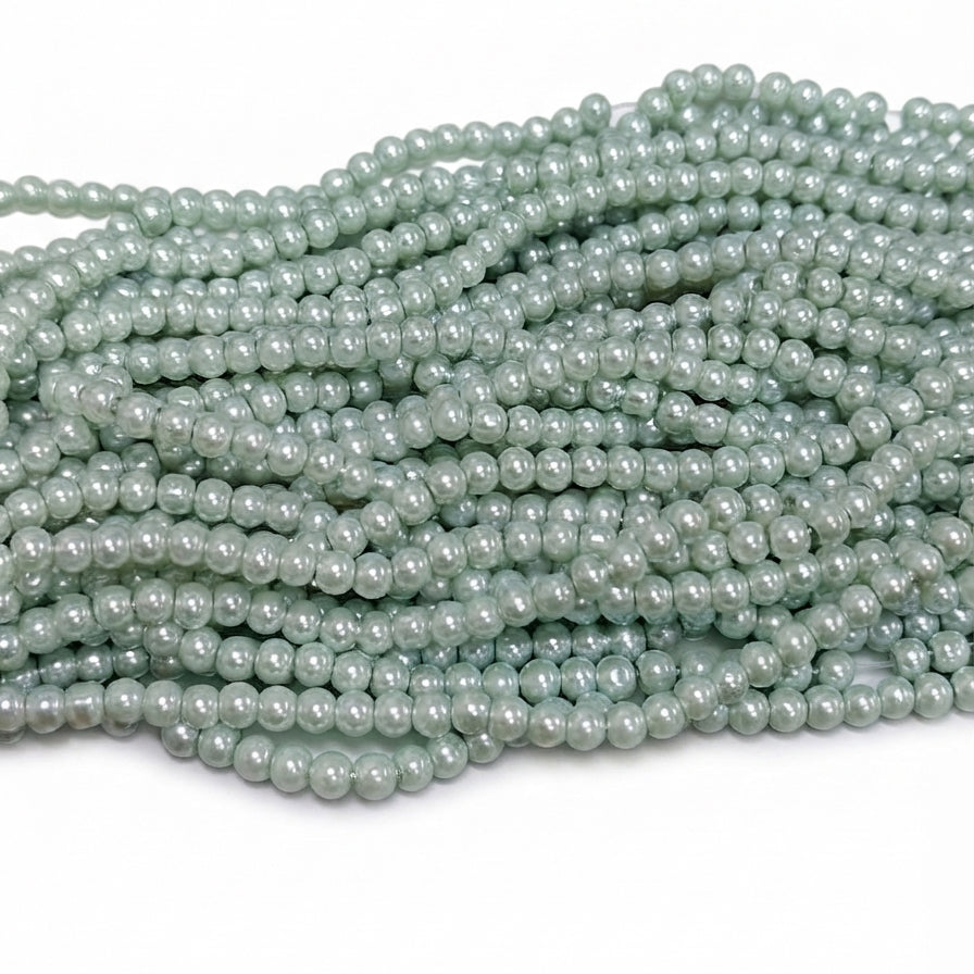 4mm Round Glass Pearl Beads – Sage Green Pearl Finish – Approx. 210 Beads Per String – Jewelry Making Supplies